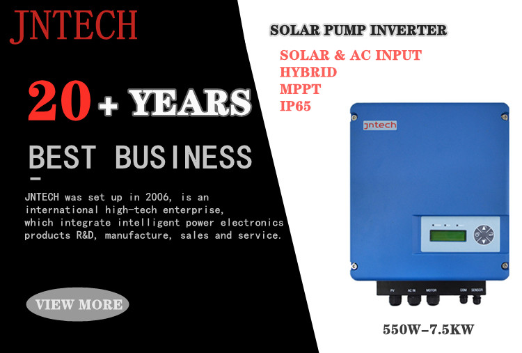 อินเวอร์เตอร์ปั๊มน้ำพลังงานแสงอาทิตย์ JNTECH ไฮบริดสามเฟส (0.55-7.5kW) สำหรับระบบปั๊มน้ำ